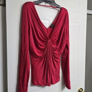 bebe Vibrant Red Gathered Front Blouse